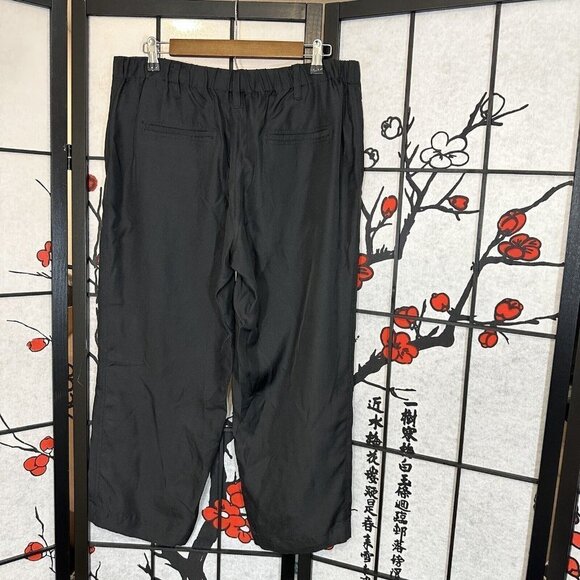 Eileen Fisher Silk Crepe Back Satin Straight Leg Cropped Pant Black M Pocket New - Picture 3 of 6